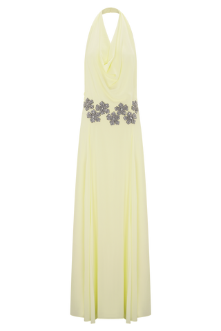 Abito lungo con scollo all'americana in chiffon floreale Santal - Limone