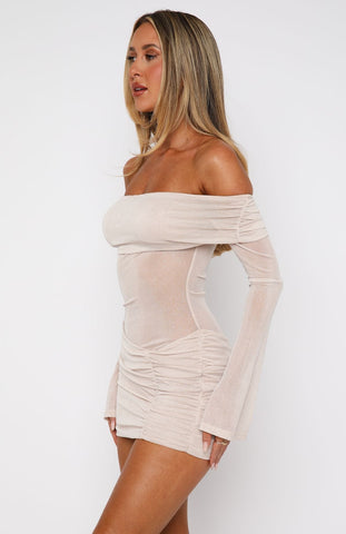 Long Sleeve Glitter Mini Dress Champagne